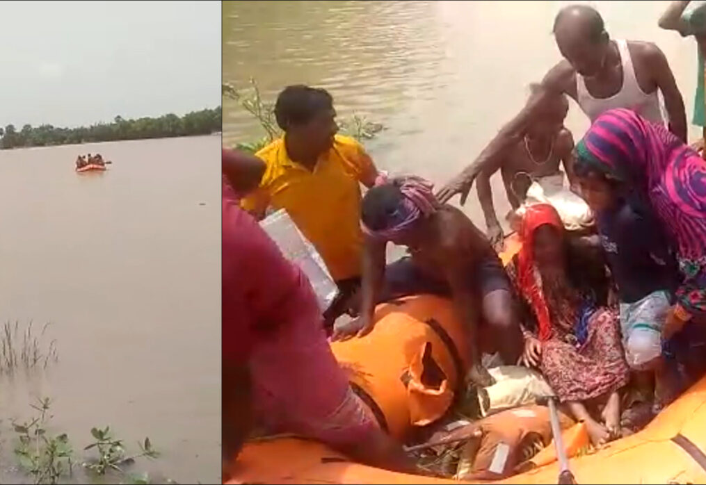 Stranded people rescued from middle of river in eastern India