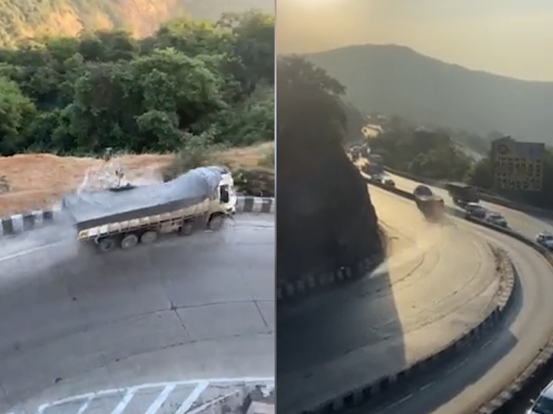 Major accident averted on expressway in western India after truck runs down slope due to brake failure