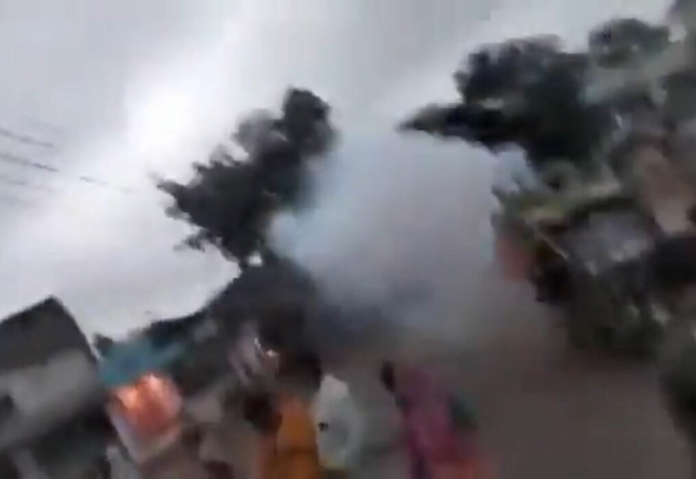 Chilling moment crude bombs hurled at rally in eastern India