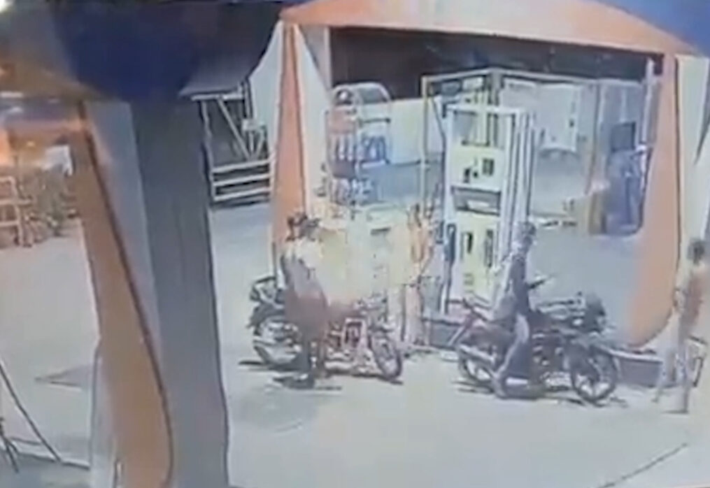 Three men set bike on fire at gas station in central India
