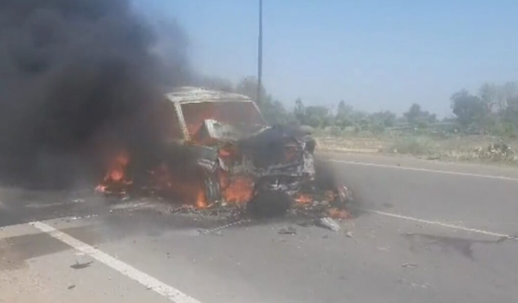 Head-on collision between car and bike in northern India