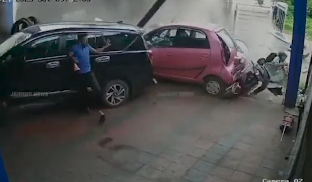 Chilling moment speeding truck hits scooter, car after overturning and losing control in southern India