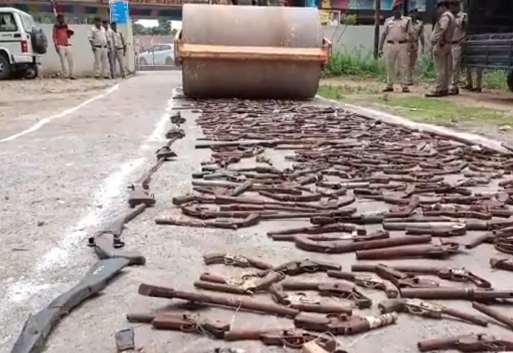 Illegal weapons destroyed by roller in central India