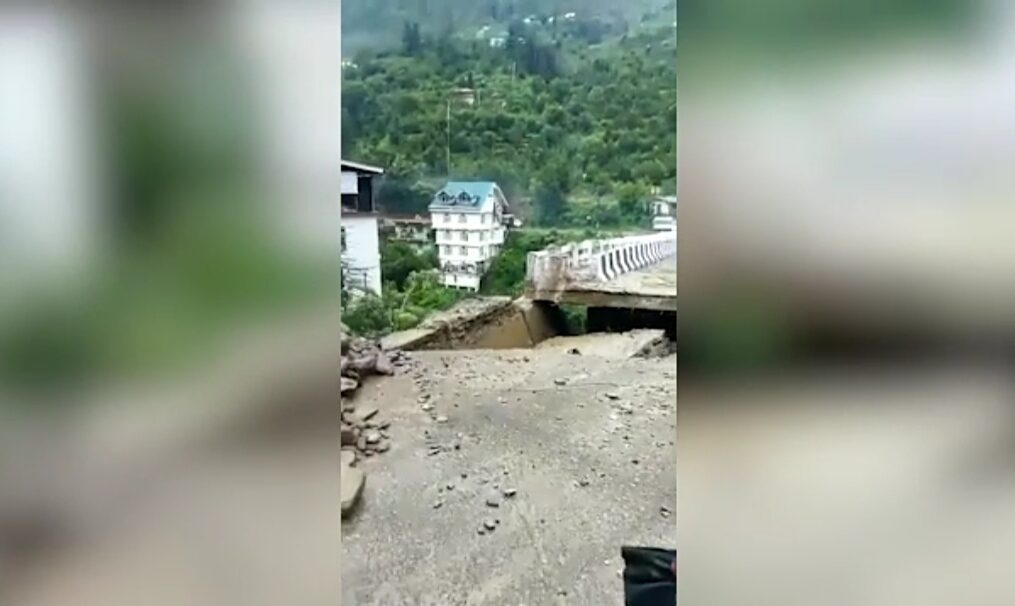 Part of bridge collapses due to heavy rainfall in northern India