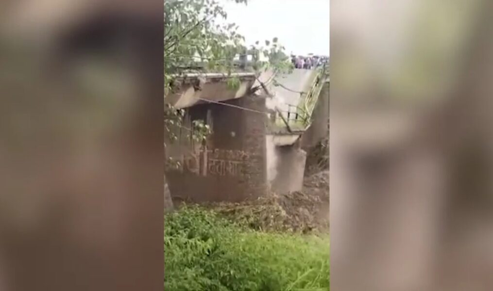 Chilling moment bridge collapses in northern India due to heavy rainfall