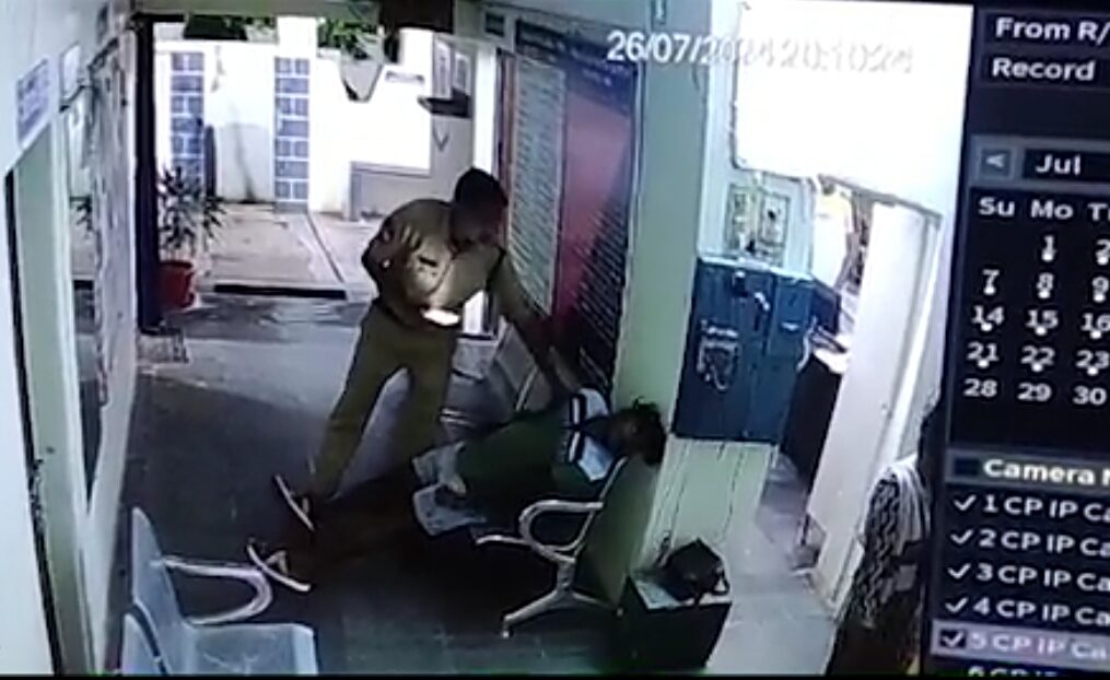 Chilling moment youth suffers brain stroke while sitting inside police station in southern India