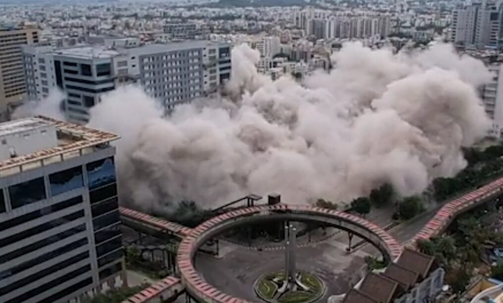 Two buildings demolished under controlled circumstances in southern India