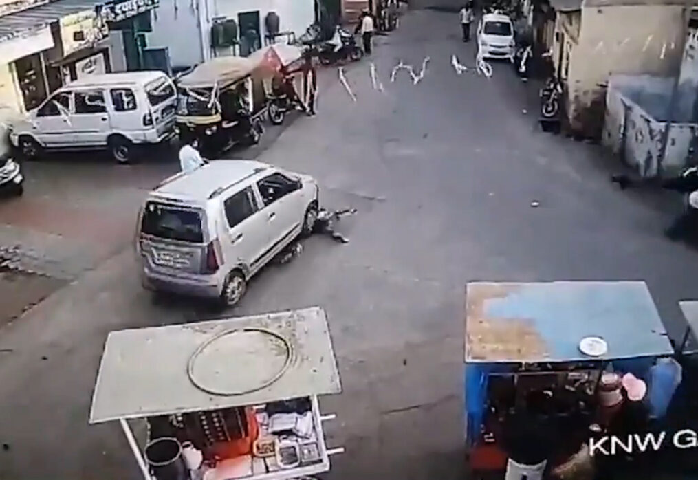 Chilling moment child run over by car in central India